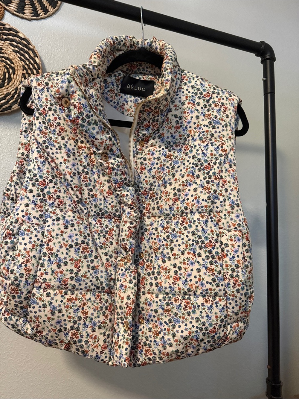 Deluc Cream Floral Quilted Puffer Vest